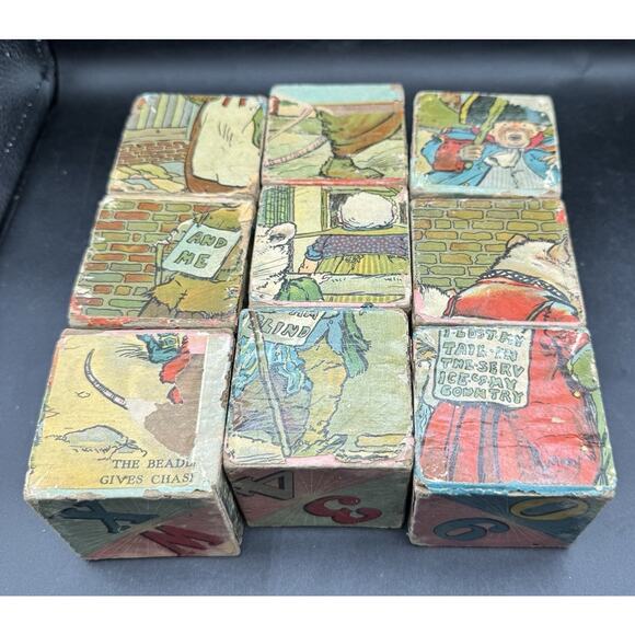 Victorian 1800’s Vtg German Six Sided Wooden Block/Cube Puzzle Blocks - Picture 3 of 12